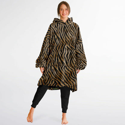 Unisex Cute y2k Brown Zebra Print Snug Hoodie,Printed Hooded Blanket with Sleeves,Lounge Wear,All Over Print Hoodie, Birthday Christmas Gift