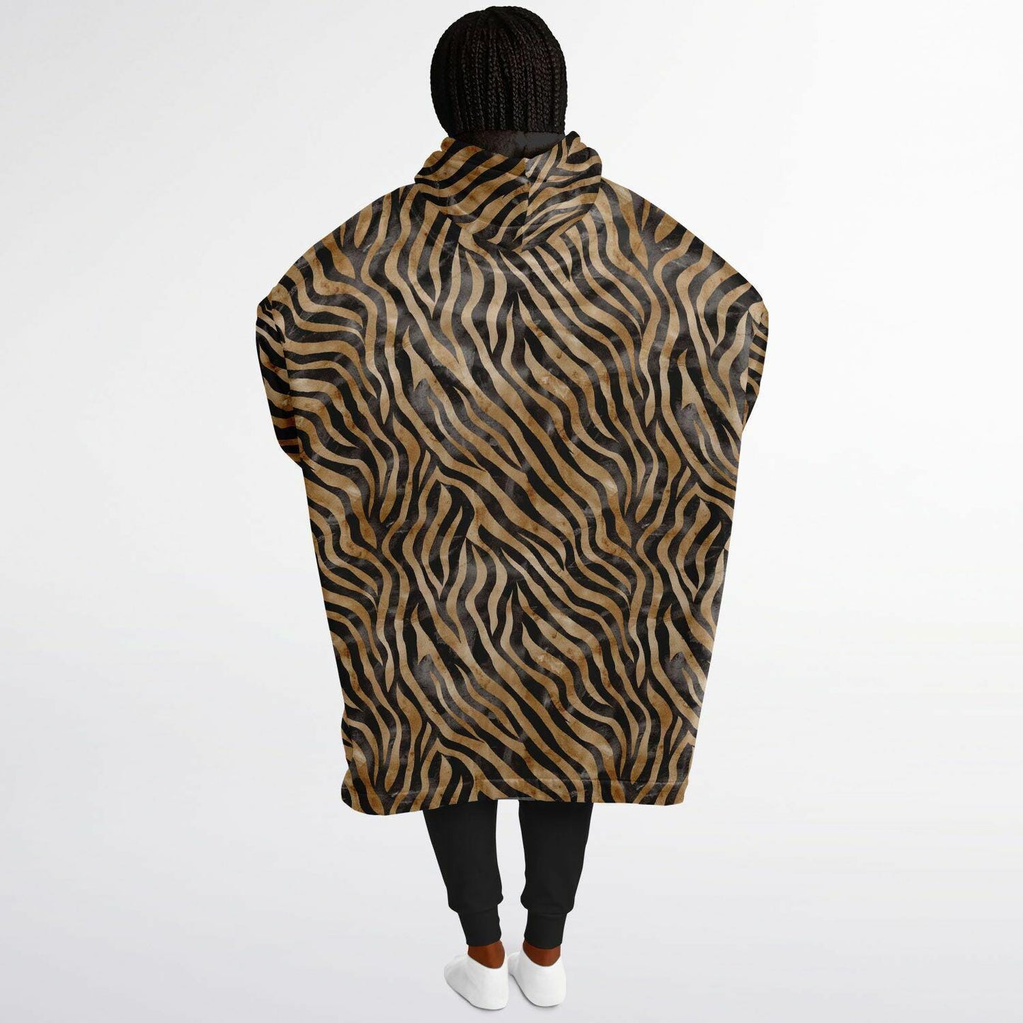 Unisex Cute y2k Brown Zebra Print Snug Hoodie,Printed Hooded Blanket with Sleeves,Lounge Wear,All Over Print Hoodie, Birthday Christmas Gift