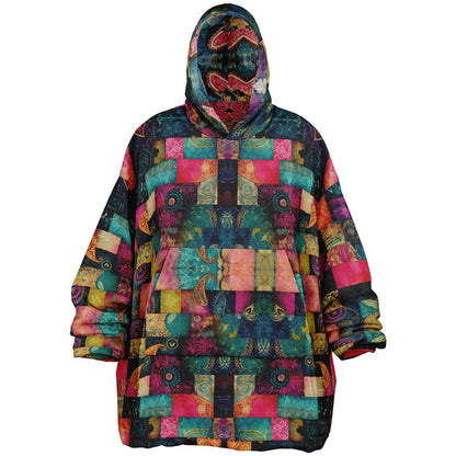 Fun Colourful Print Unisex Reversible Snug Hoodie,Psychedelic Vivid Colors Print Pullover Hooded Blanket with Sleeves,All Over Print Hoodie