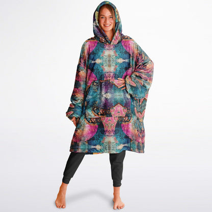 Fun Colourful Print Unisex Reversible Snug Hoodie,Psychedelic Vivid Colors Print Pullover Hooded Blanket with Sleeves,All Over Print Hoodie