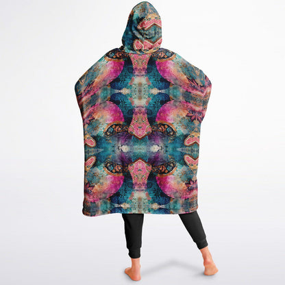 Fun Colourful Print Unisex Reversible Snug Hoodie,Psychedelic Vivid Colors Print Pullover Hooded Blanket with Sleeves,All Over Print Hoodie