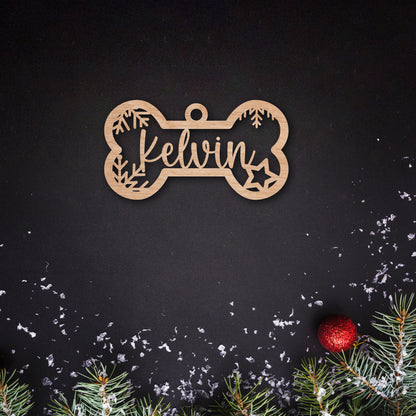 Personalized Pet Christmas Ornament: Custom Wooden Dog Paw or Bone