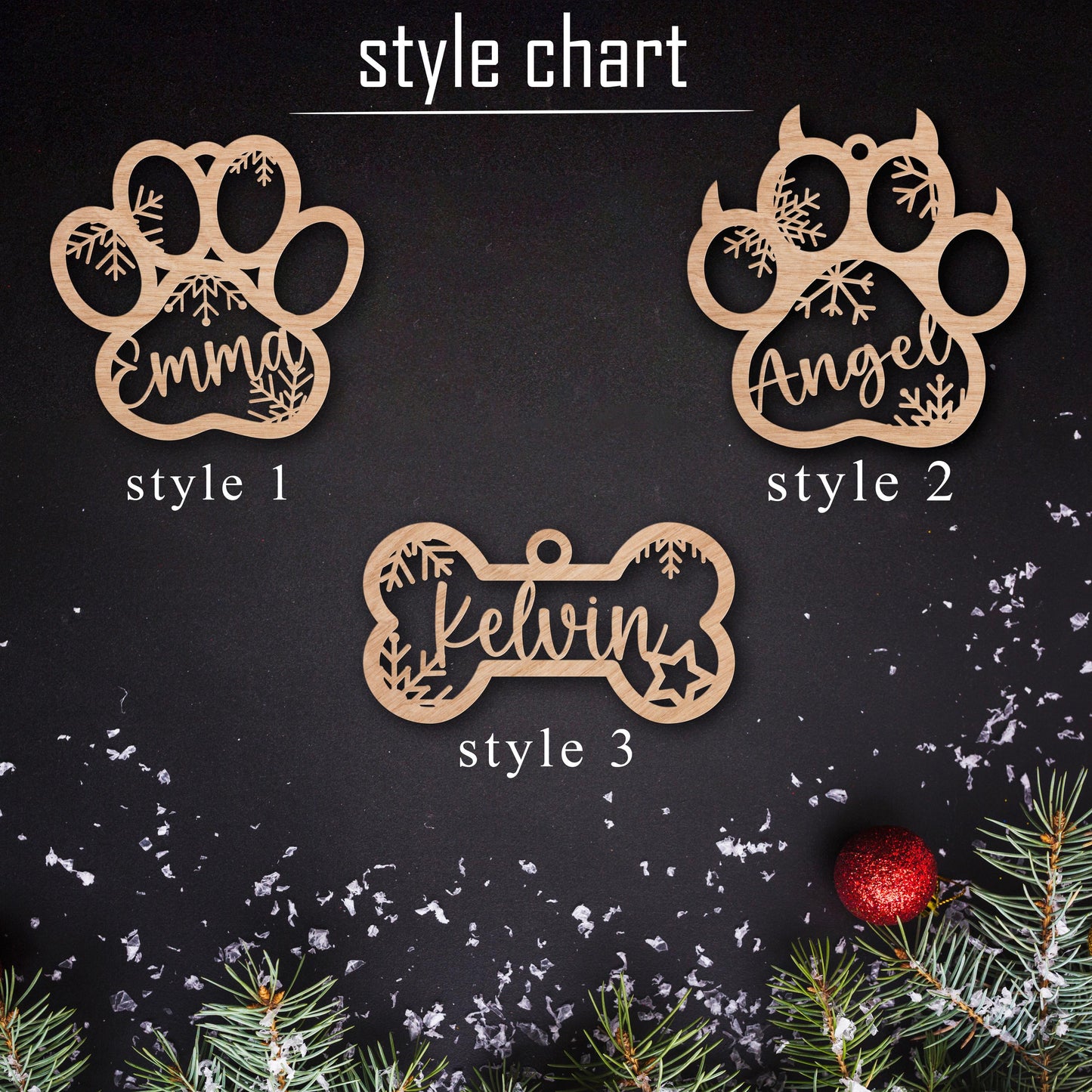 Personalized Pet Christmas Ornament: Custom Wooden Dog Paw or Bone