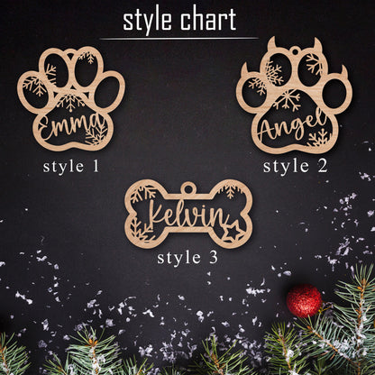 Personalized Pet Christmas Ornament: Custom Wooden Dog Paw or Bone