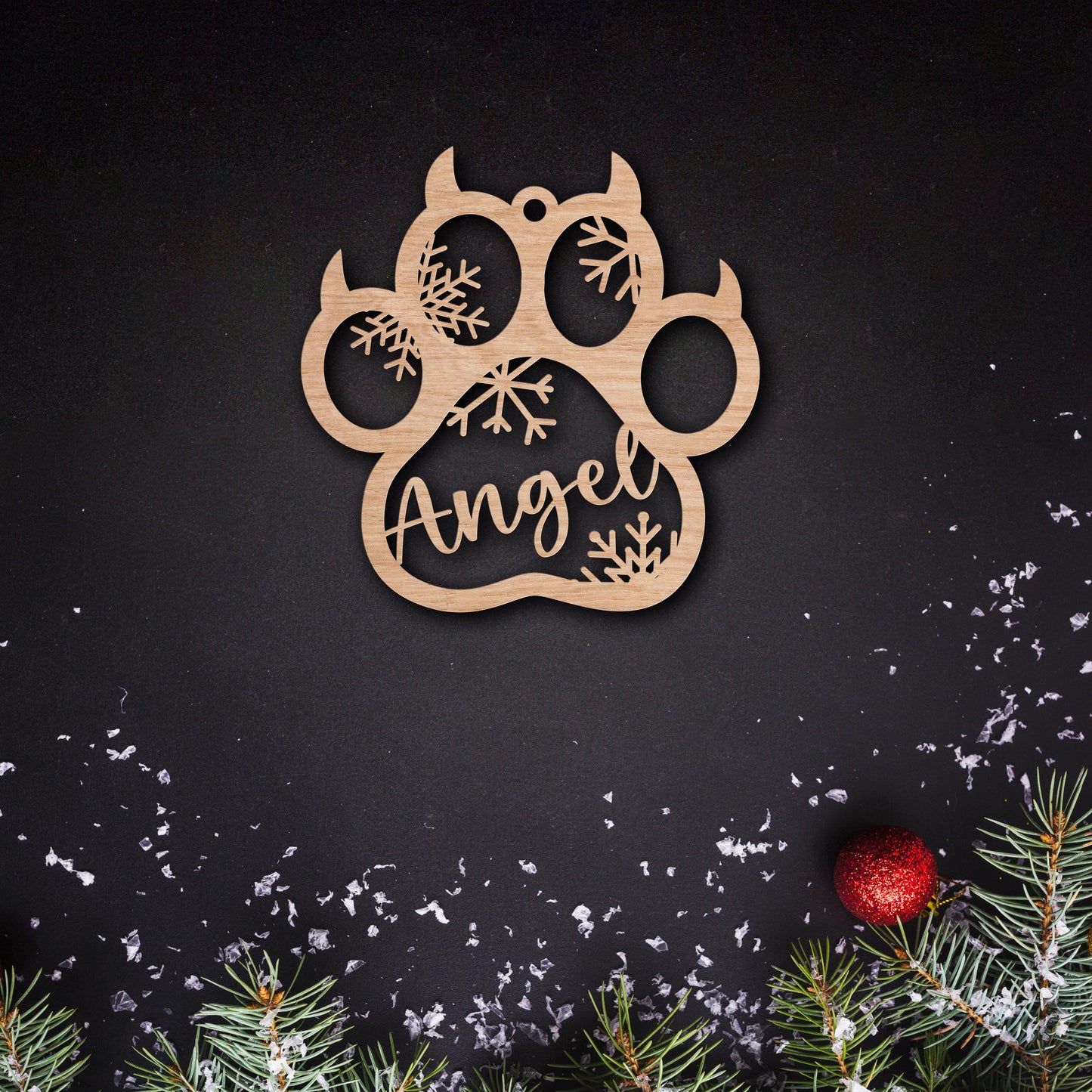 Personalized Pet Christmas Ornament: Custom Wooden Dog Paw or Bone