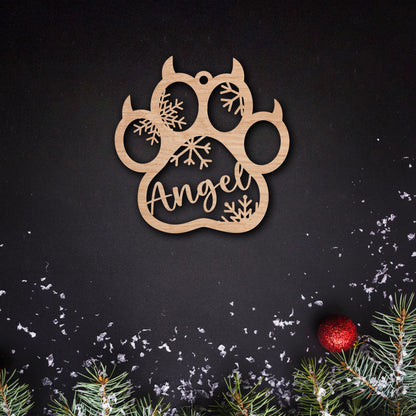 Personalized Pet Christmas Ornament: Custom Wooden Dog Paw or Bone