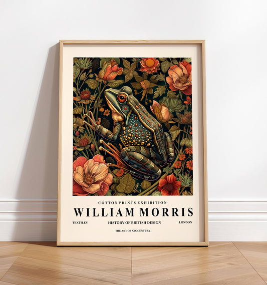 Dark Cottagecore Frog Art Print: William Morris Floral Wall Decor
