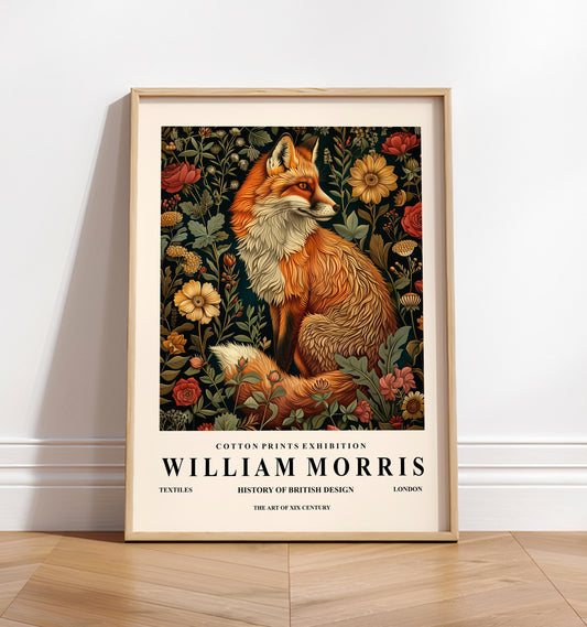 William Morris fox decor, Botanical print, Dark Cottagecore decor, Mid century exhibition poster