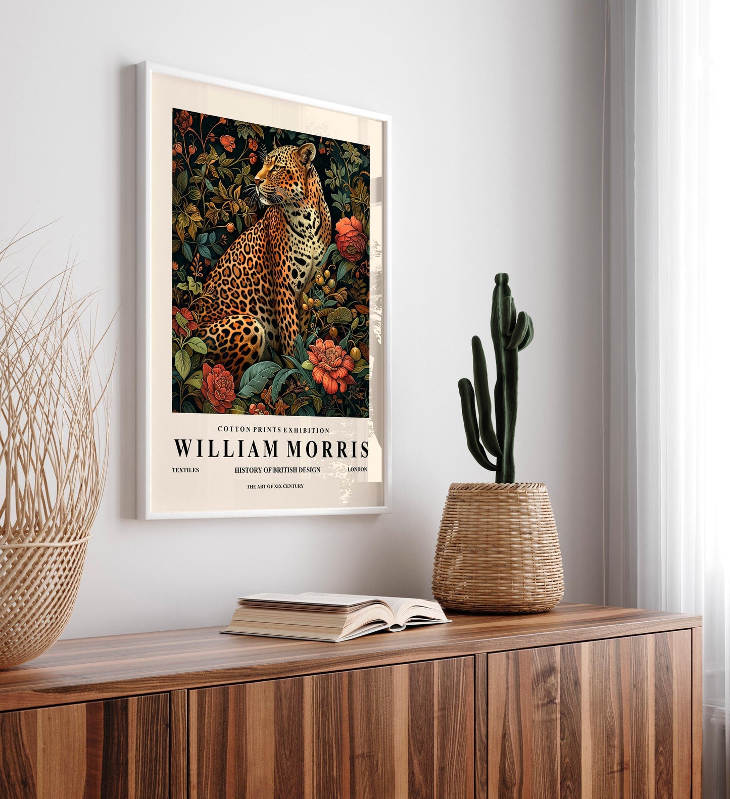 Leopard Botanical Art Print: William Morris Style, Mid-Century Modern Art