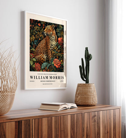 Leopard Botanical Art Print: William Morris Style, Mid-Century Modern Art