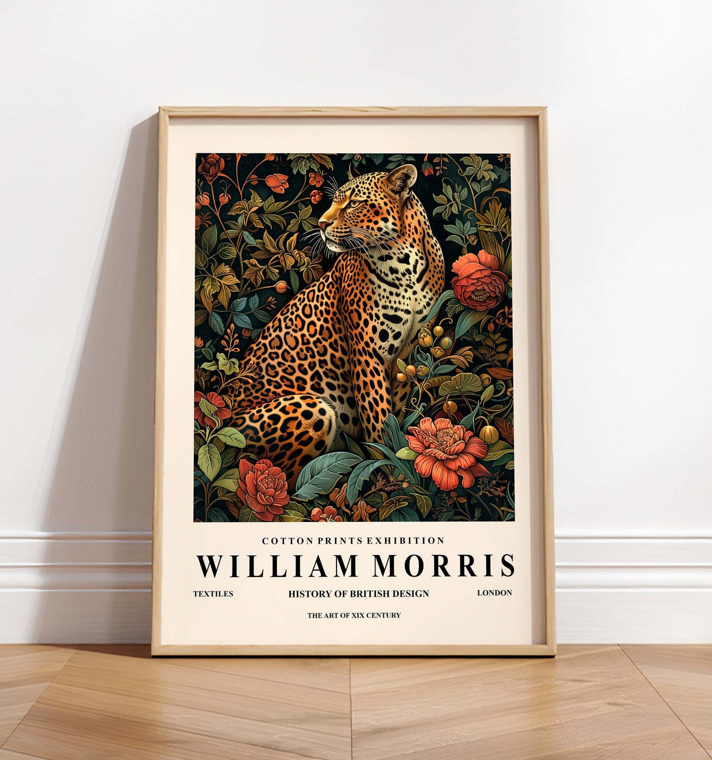 Leopard Botanical Art Print: William Morris Style, Mid-Century Modern Art