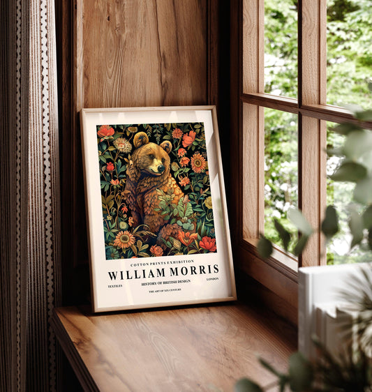 William Morris Grizzly Bear Art Print: Dark Cottagecore Forest Decor