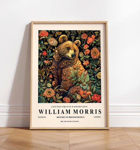 William Morris Grizzly Bear Art Print: Dark Cottagecore Forest Decor