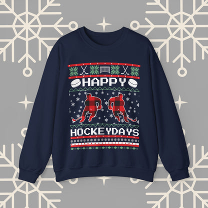 Happy Hockeydays Ugly Christmas , Hockey Christmas Sweatshirt, Holiday Ice Hockey Crewneck, Gift for Hockey Player