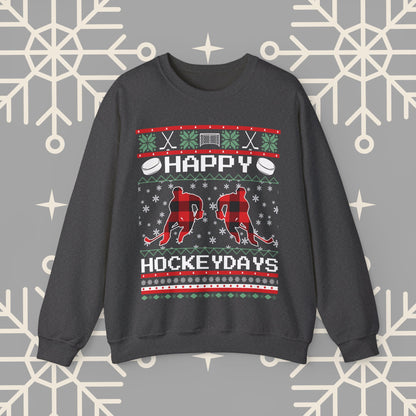 Happy Hockeydays Ugly Christmas , Hockey Christmas Sweatshirt, Holiday Ice Hockey Crewneck, Gift for Hockey Player