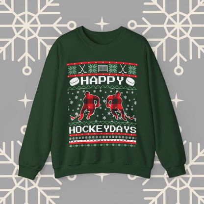 Happy Hockeydays Ugly Christmas , Hockey Christmas Sweatshirt, Holiday Ice Hockey Crewneck, Gift for Hockey Player
