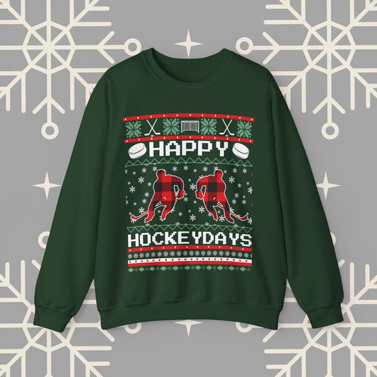 Happy Hockeydays Ugly Christmas , Hockey Christmas Sweatshirt, Holiday Ice Hockey Crewneck, Gift for Hockey Player