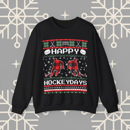 Happy Hockeydays Ugly Christmas , Hockey Christmas Sweatshirt, Holiday Ice Hockey Crewneck, Gift for Hockey Player