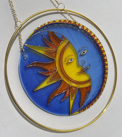Sun catcher Crescent Moon Sun Stained Glass Suncatcher for Window Genuine professional handmade item