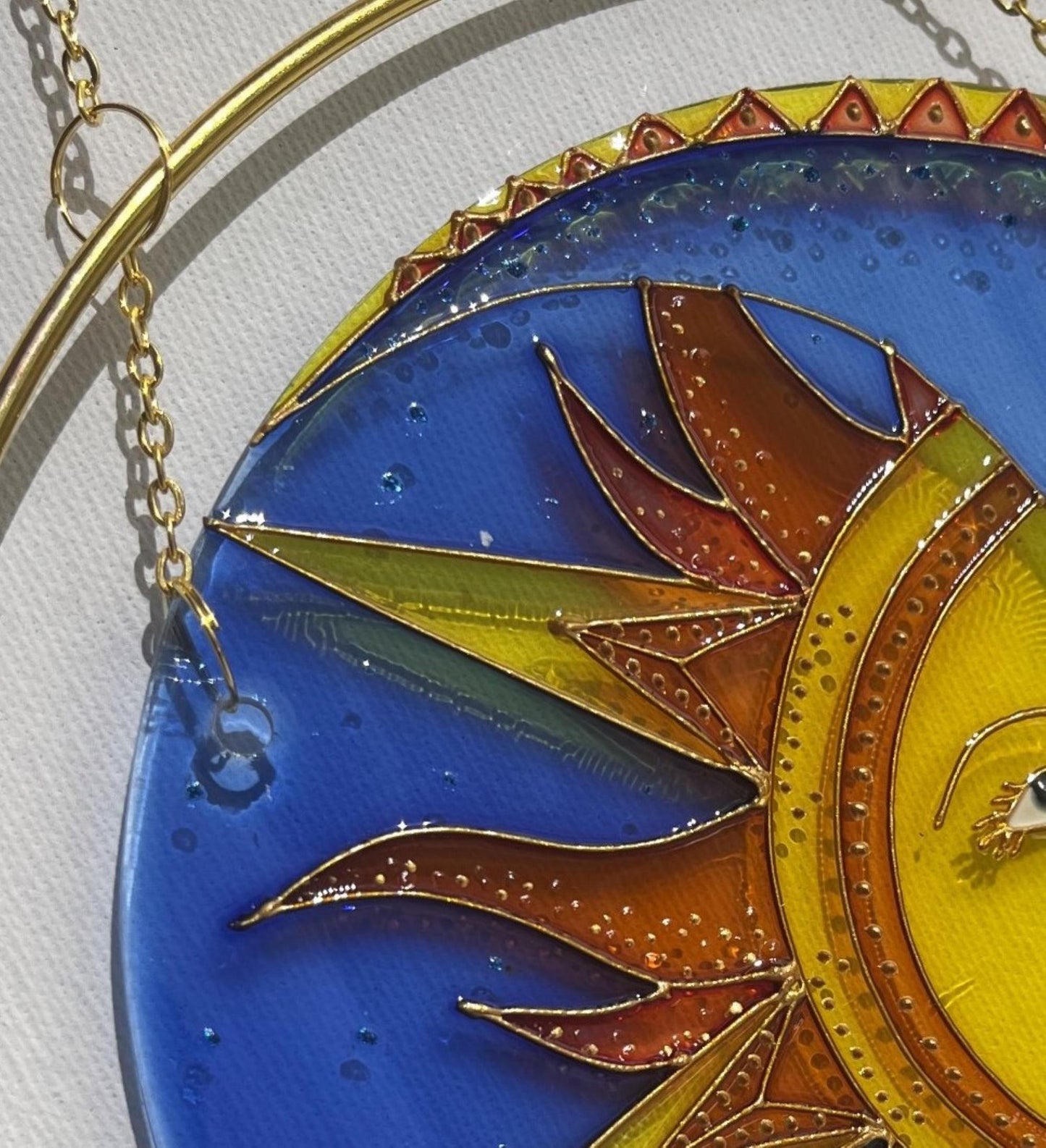 Sun catcher Crescent Moon Sun Stained Glass Suncatcher for Window Genuine professional handmade item