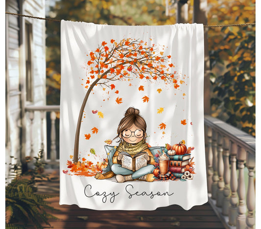 Fall Book Blanket, Cozy Season Throw, Reading Nook Decor, Bookish Gift, Fall Reading Blanket, Reading Nook Fall Blanket, Bookworm Throw