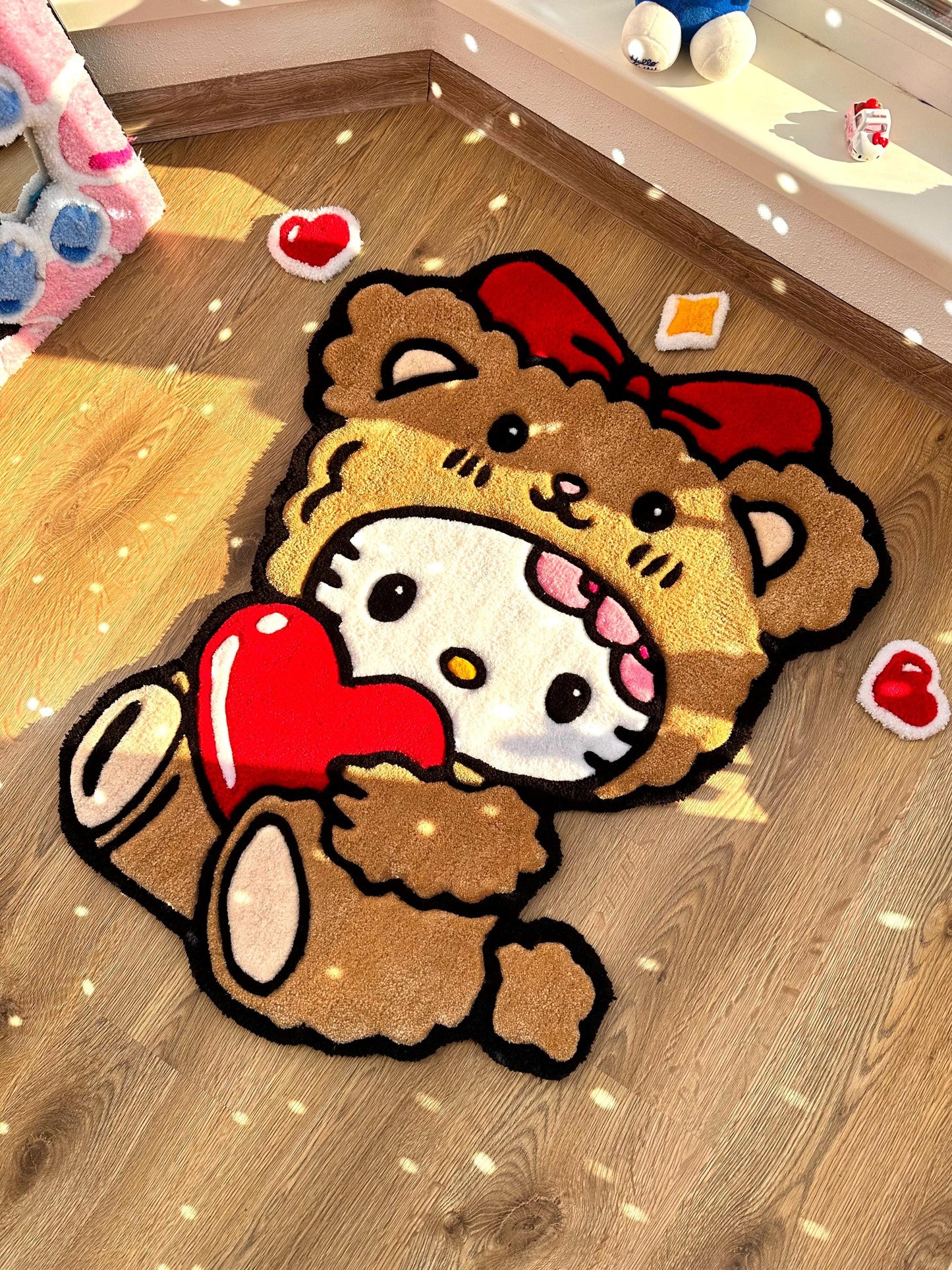 3D Fluffy Bear Hug Rug – Custom 3D Tufted Carpet, Puffy Handmade Rug, Cute Kawaii Gift, Fluffy Bedroom Floor Mat for Girls Room