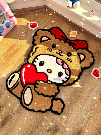 3D Fluffy Bear Hug Rug – Custom 3D Tufted Carpet, Puffy Handmade Rug, Cute Kawaii Gift, Fluffy Bedroom Floor Mat for Girls Room