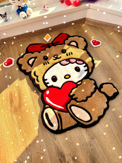 3D Fluffy Bear Hug Rug – Custom 3D Tufted Carpet, Puffy Handmade Rug, Cute Kawaii Gift, Fluffy Bedroom Floor Mat for Girls Room