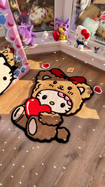 3D Fluffy Bear Hug Rug – Custom 3D Tufted Carpet, Puffy Handmade Rug, Cute Kawaii Gift, Fluffy Bedroom Floor Mat for Girls Room