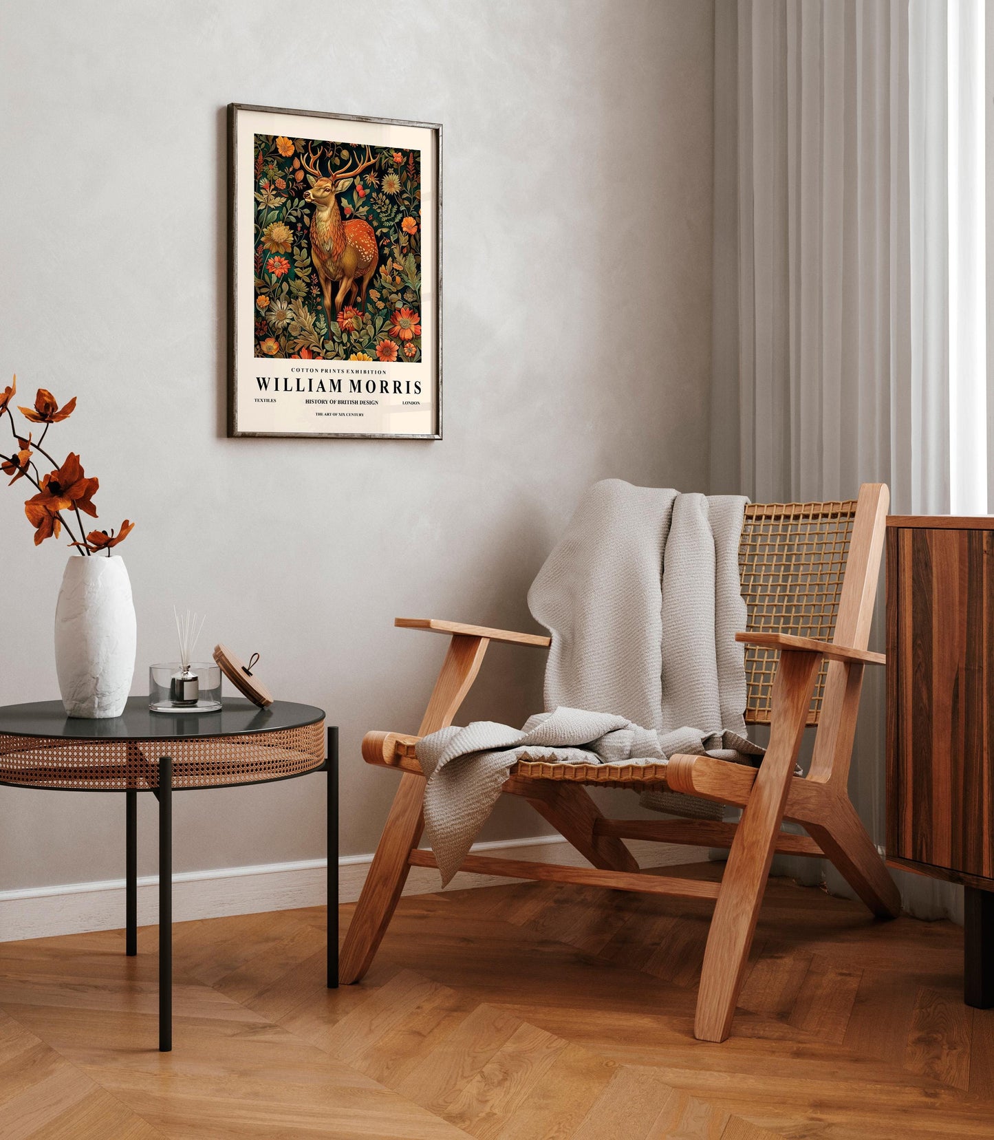 Deer Art Print: William Morris Style, Botanical Forest Animal Wall Art