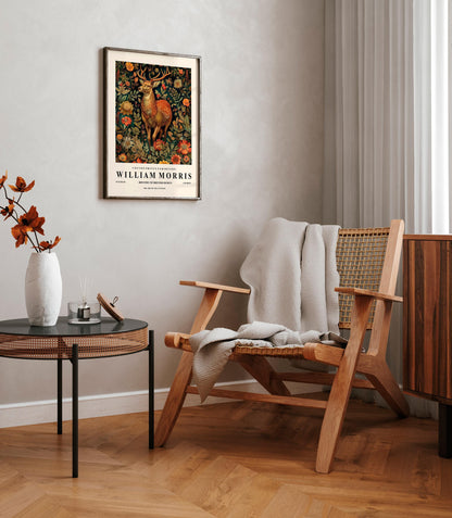 Deer Art Print: William Morris Style, Botanical Forest Animal Wall Art