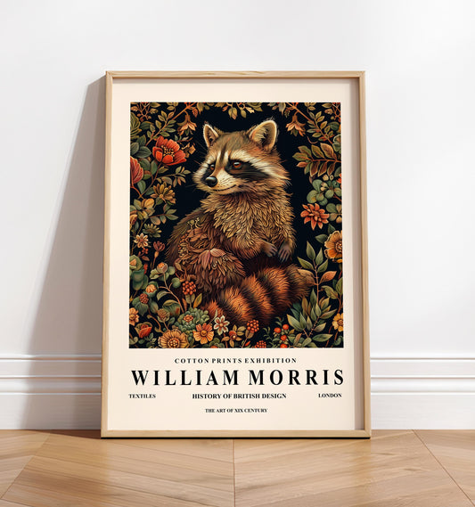 William Morris Raccoon Print: Botanical Cottagecore Cabin Wall Art