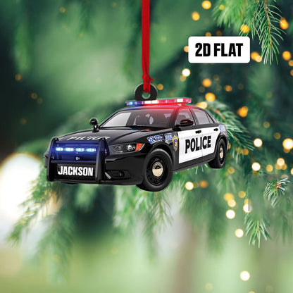 Personalized Police Car 2D Flat Ornament, Police Man Christmas Ornament, Custom Name Christmas Ornaments, Police Ornament Gift for Dad