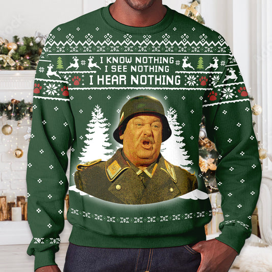 Sergeant Schultz 'I Know Nothing' Christmas Ugly Sweater - Retro Movie Sweatshirt