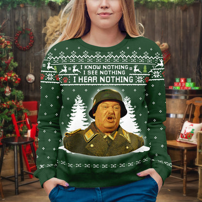 Sergeant Schultz 'I Know Nothing' Christmas Ugly Sweater - Retro Movie Sweatshirt