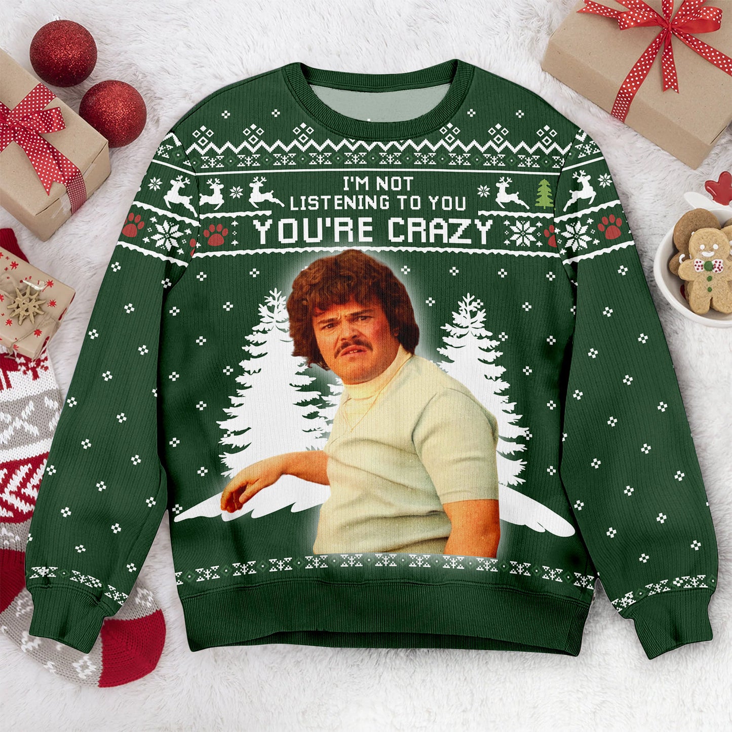 I'm Not Listening To You Ugly Christmas Sweater: Retro Movie Quote Unisex Sweatshirt