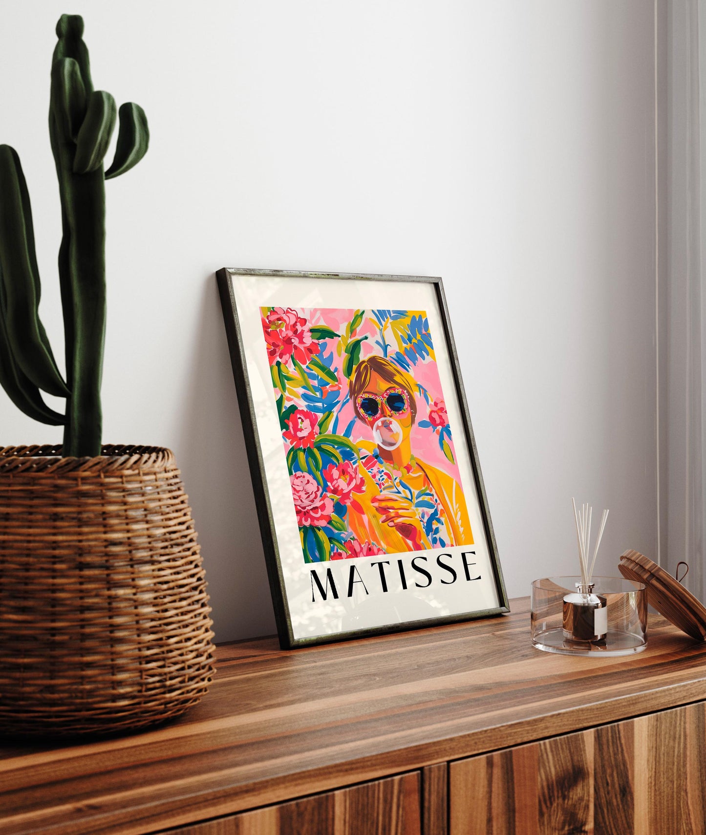 Pink Matisse Style Art Print: Girly Funky Woman Portrait