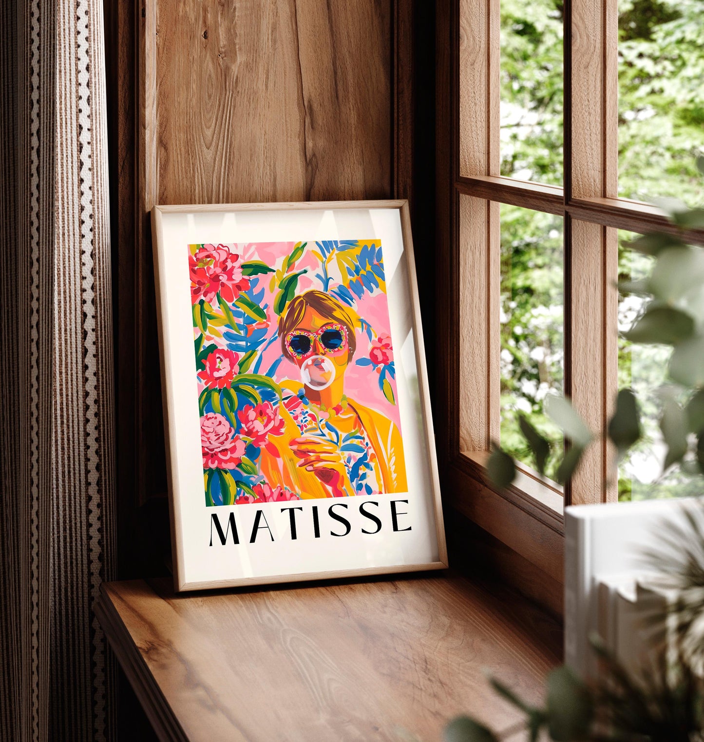 Pink Matisse Style Art Print: Girly Funky Woman Portrait