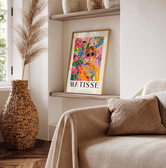 Pink Matisse Style Art Print: Girly Funky Woman Portrait