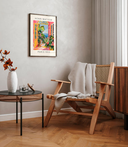 Matisse Style Tiger Art Print: Pink Beachy Mid-Century Modern