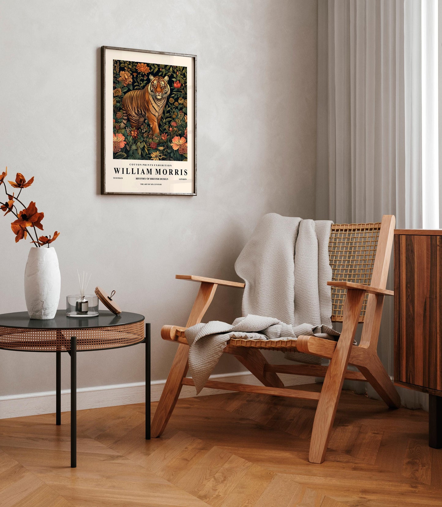 William Morris Tiger Print: Dark Botanical Mid-Century Modern Wall Art