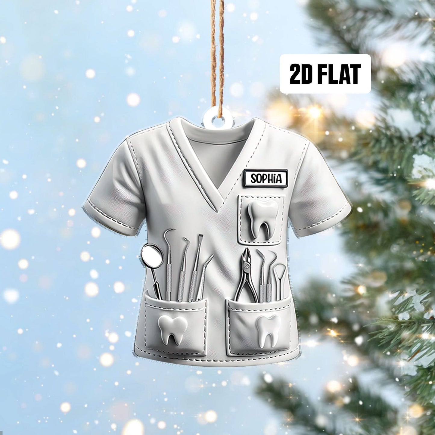 Personalized Dental 2D Flat Printed Ornament, Teeth Christmas Tree, Dental Hygiene Christmas Ornament, Dental Squad Ornament, Dentist Gift