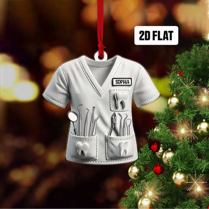 Personalized Dental 2D Flat Printed Ornament, Teeth Christmas Tree, Dental Hygiene Christmas Ornament, Dental Squad Ornament, Dentist Gift