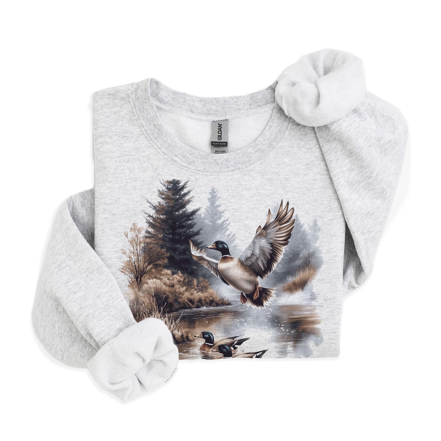 Retro Mallard Ducks Fall Pond Scene Sweatshirt - 90s Waterfowl Duck Forest Nature Outfit - Boho Unisex Crewneck Sweatshirt