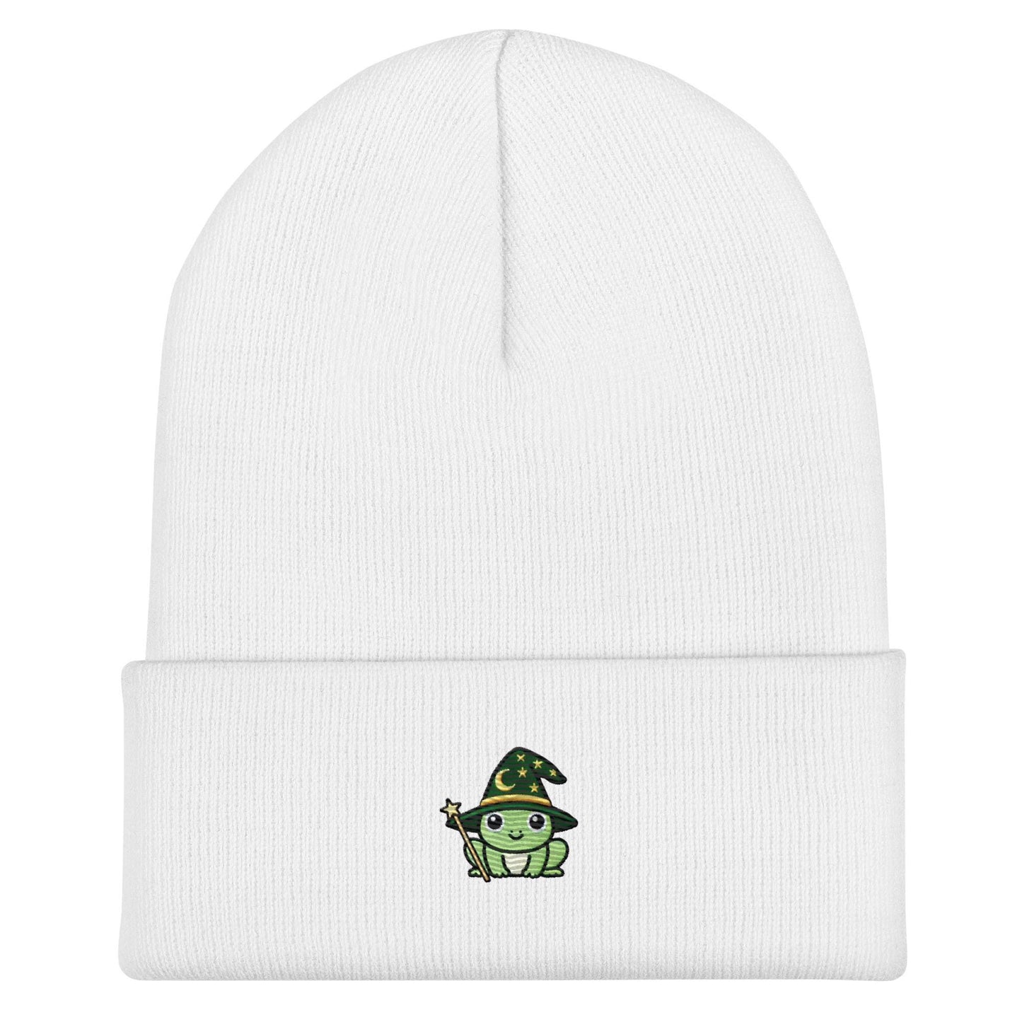 Wizard Frog Embroidered Cuffed Beanie – Handmade, Multiple Colors, Unisex Style