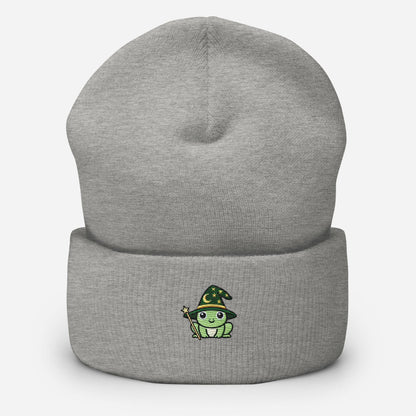 Wizard Frog Embroidered Cuffed Beanie – Handmade, Multiple Colors, Unisex Style