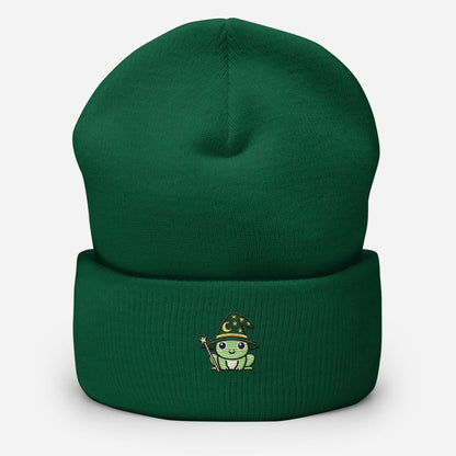 Wizard Frog Embroidered Cuffed Beanie – Handmade, Multiple Colors, Unisex Style