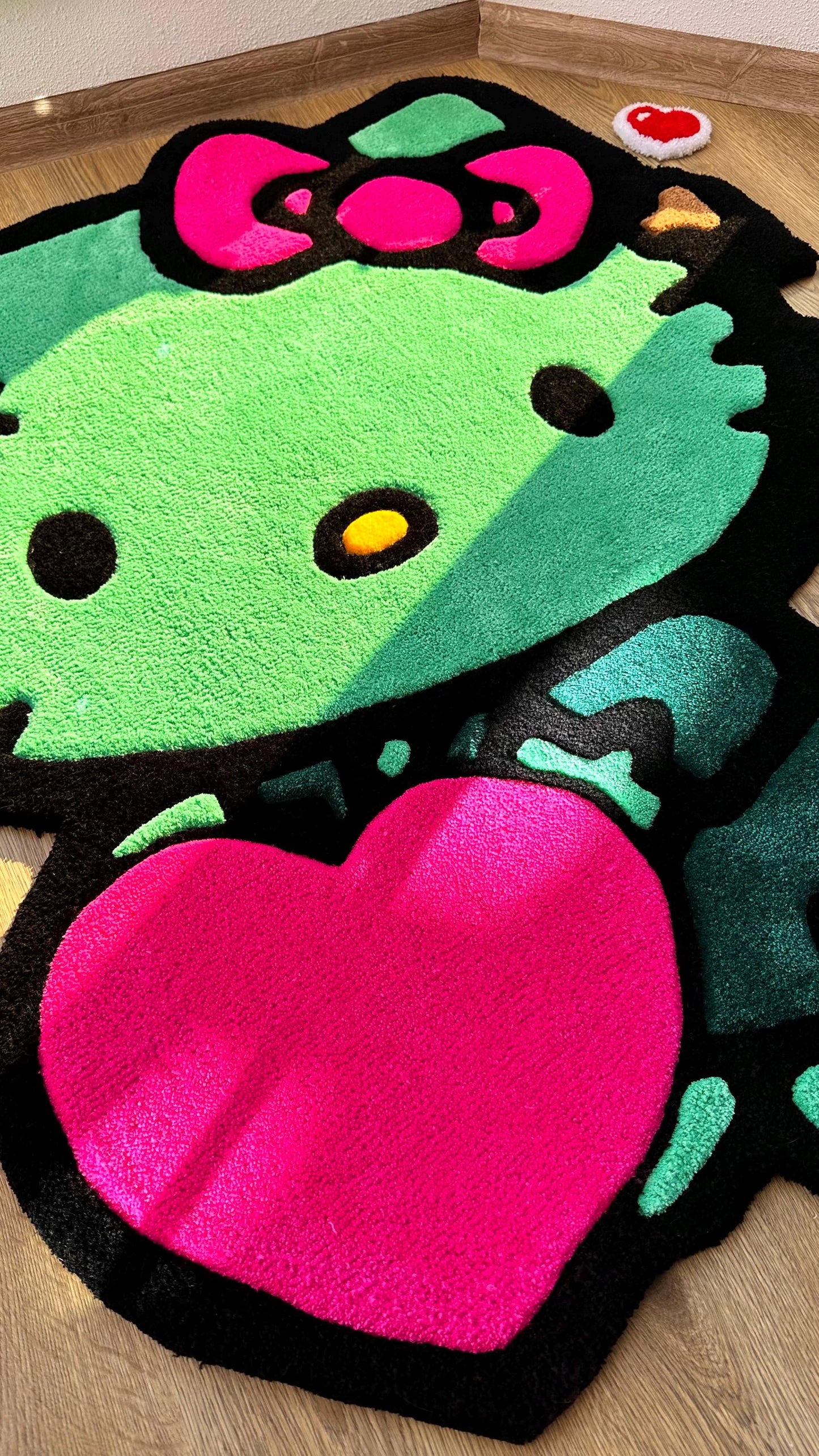 Frankenstein Kitty Halloween Rug – Custom Tufted Spooky Cute Carpet, Fluffy Kawaii Monster Decor for Anime Fans and Halloween Lovers