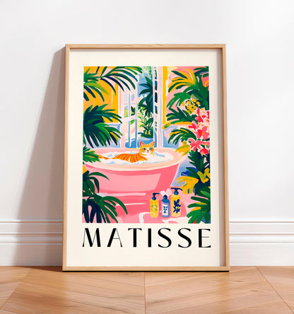 Tabby Cat Bath Print: Funny Matisse Style Bathroom Art