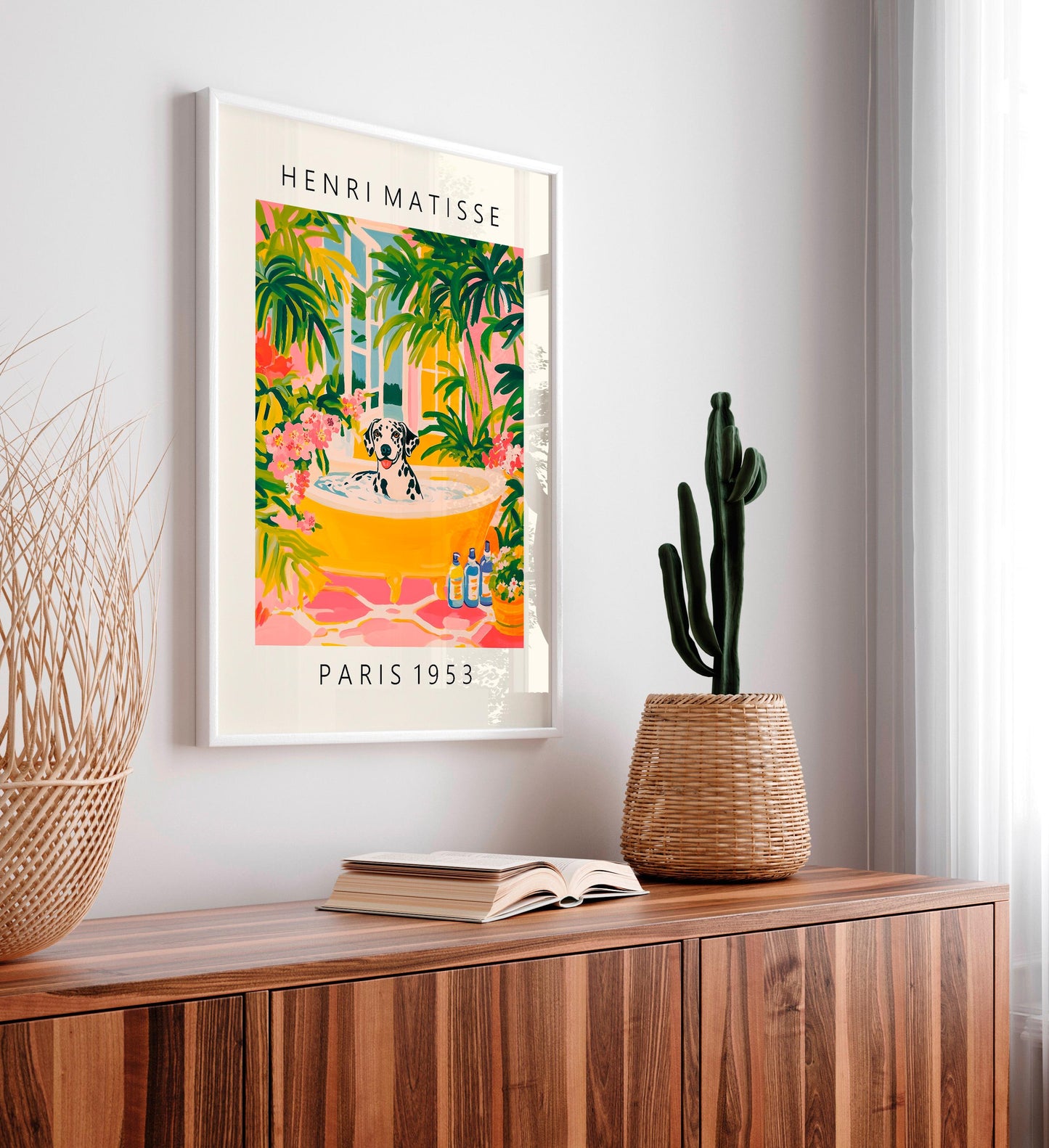 Matisse Style Dalmatian Bath Print: Funny Bathroom Wall Art